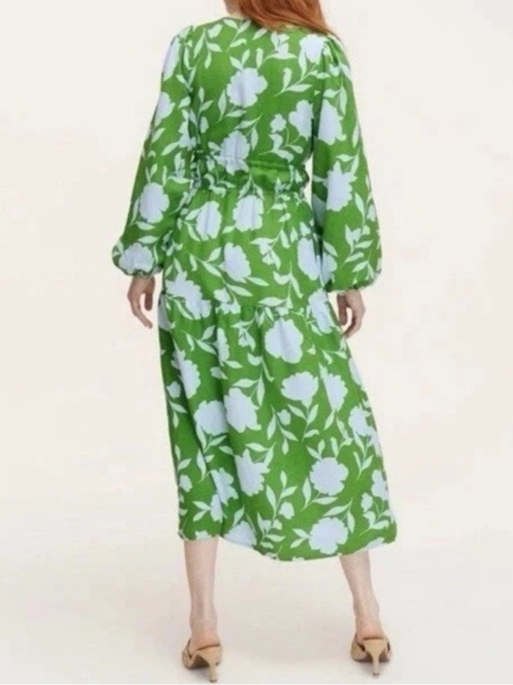Kate spade X target nwt linen maxi blue green double tie front long sleeve dress - Picture 8 of 9